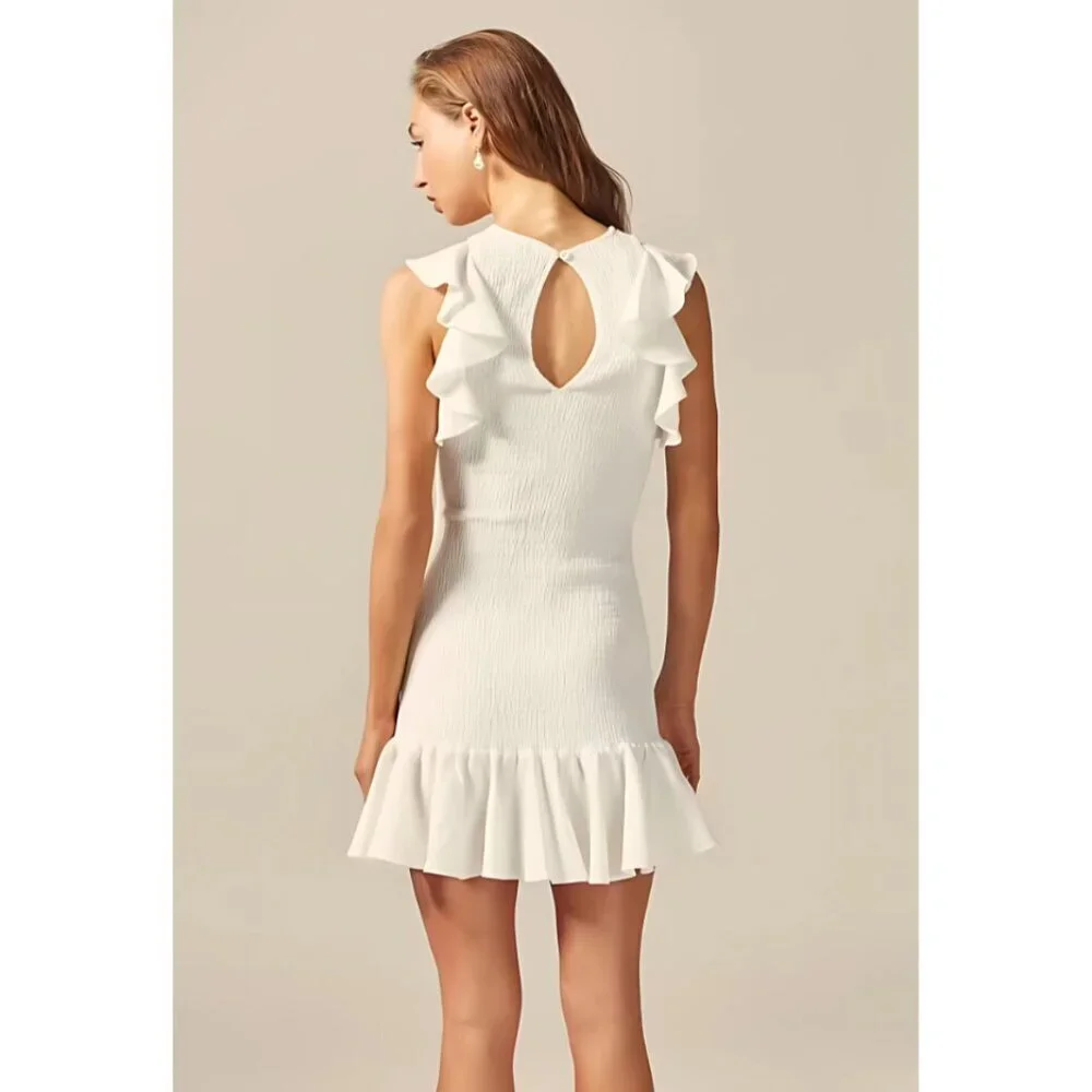 C/MEO Collective Expired Mini Dress Ivory Size XXS/00 Smocked Ruffle - Picture 2 of 9